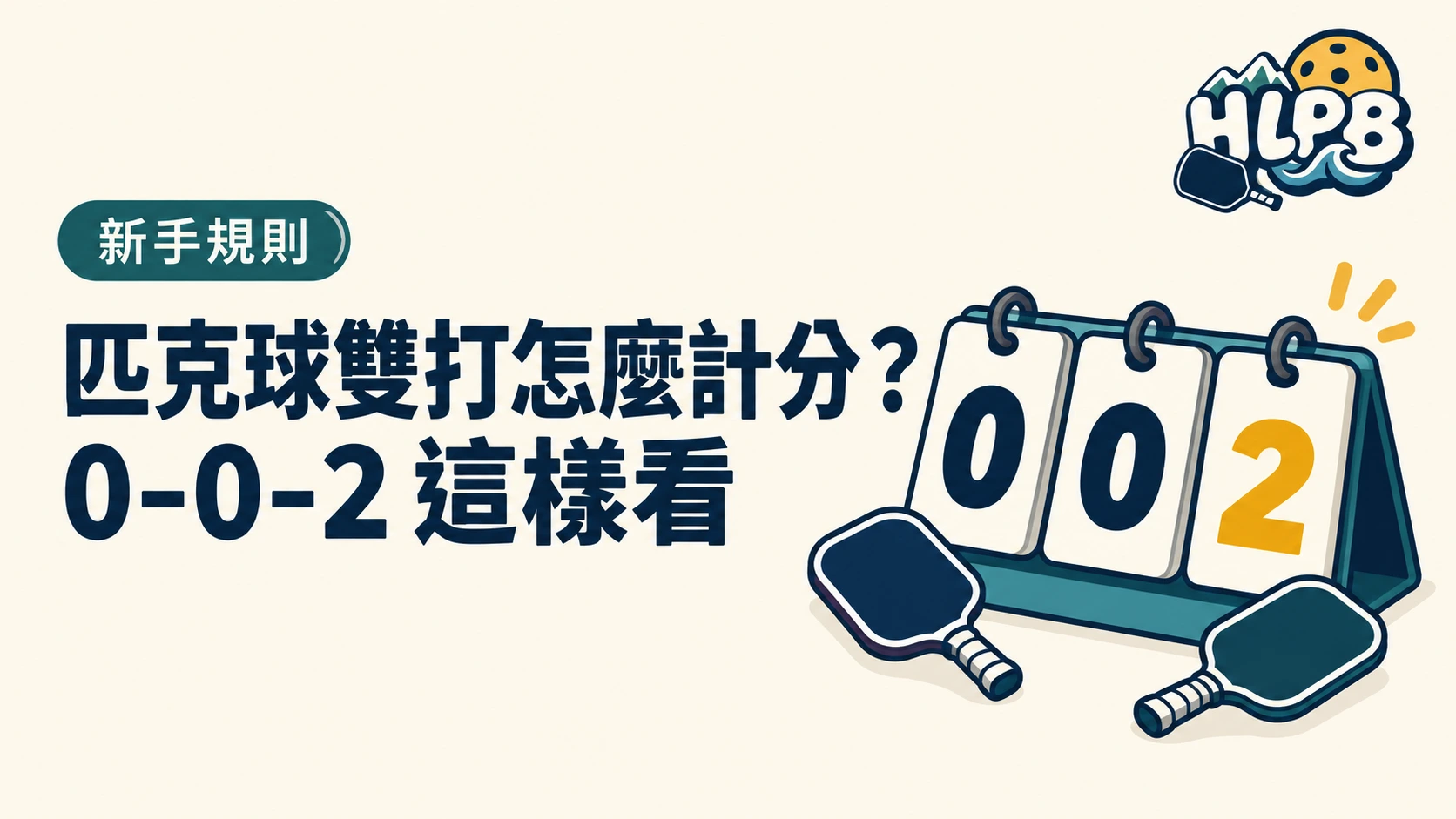匹克球雙打怎麼計分?0-0-2 與三個數字這樣看|HLPB 主題插圖